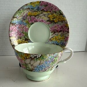 Vintage Shelley Fine Bone China Teacup and Saucer in “Rock Garden” Chintz Design